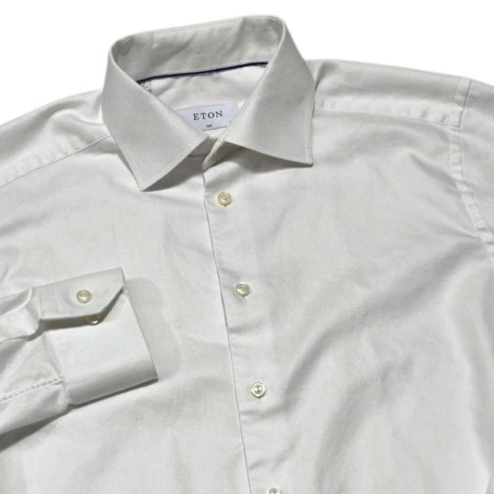 Eton Slim Fit Dress Shirt Mens 15.5 White Cotton Twill Long Sleeve Solid